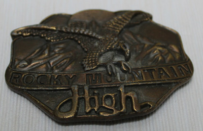 Vintage Rocky Mountain High Eagle Gürtelschnalle Bronze Colorado 70er Jahre