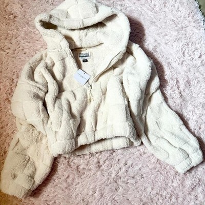 American Eagle Sherpa Oversized Half Zip Cropped Hoodie Womens XS Minimalist