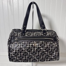 Coach Signature C Satchel Bag Black Grey Coated Canvas Leather Trim Y2K F17154