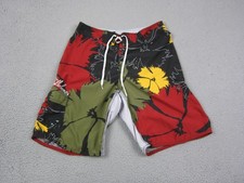 Vintage Billabong Shorts Mens 34 Black Red Floral Swim Trunks Boardshort 90s