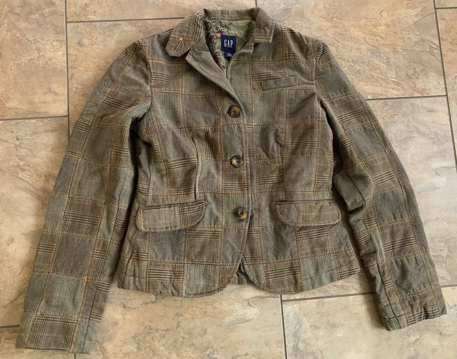 Gap Patchwork Plaid Jacket Womens 4 Herringbone B… - image 1