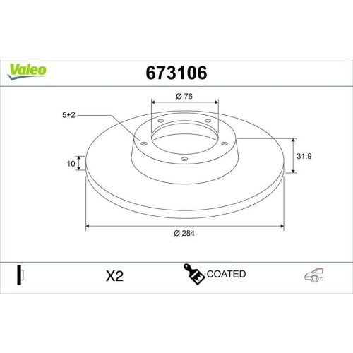 1X Bremsscheibe Valeo 673106 Passend FüR Hyundai KIA Hyundai (Beijing)-image