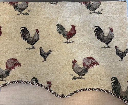 JC Penny Home Yellow Chicken Rooster Scalloped Valance 50 X 20" Rope Cord Trim