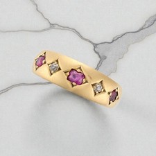 Stunning Antique Ruby & Diamond Gypsy Ring – 18ct Yellow Gold - Old Cut Diamond