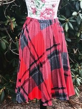 Vintage 70s Original Pleated School Girl Wool Skirt Tartan Plaid Christmas Work