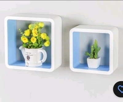  2 Wood Floating Shelves  Cube Wall Shelves For Home Decoration BLUE 