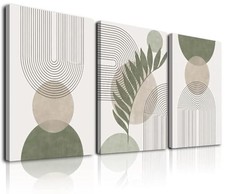 Sage Green Boho Wall Art Set of 3, 12x16inchx3pcs-framed green and beige