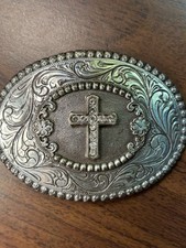 NOCONA BELT BUCKLE CROSS Engraved Christian Religious Christian Rodeo Cowgirl