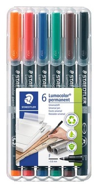 STAEDTLER Lumocolor Universal Pen Fine Felt Tip Permanent Marker Box of 6 Ass...