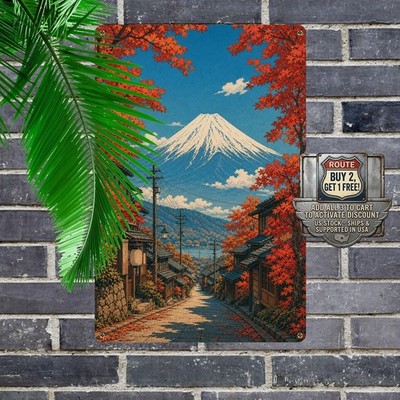 Tabby Cat Holding Fish Japanese Market Illustration Metal Plaque