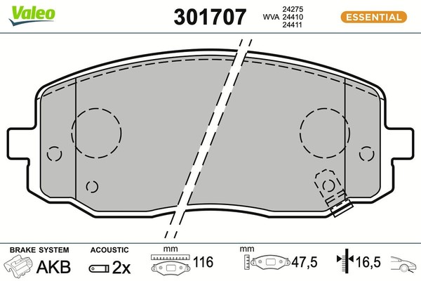 Bremsbelagsatz Scheibenbremse Vorne Valeo 301707 FÜR Hyundai KIA BremsbelÄGe-image