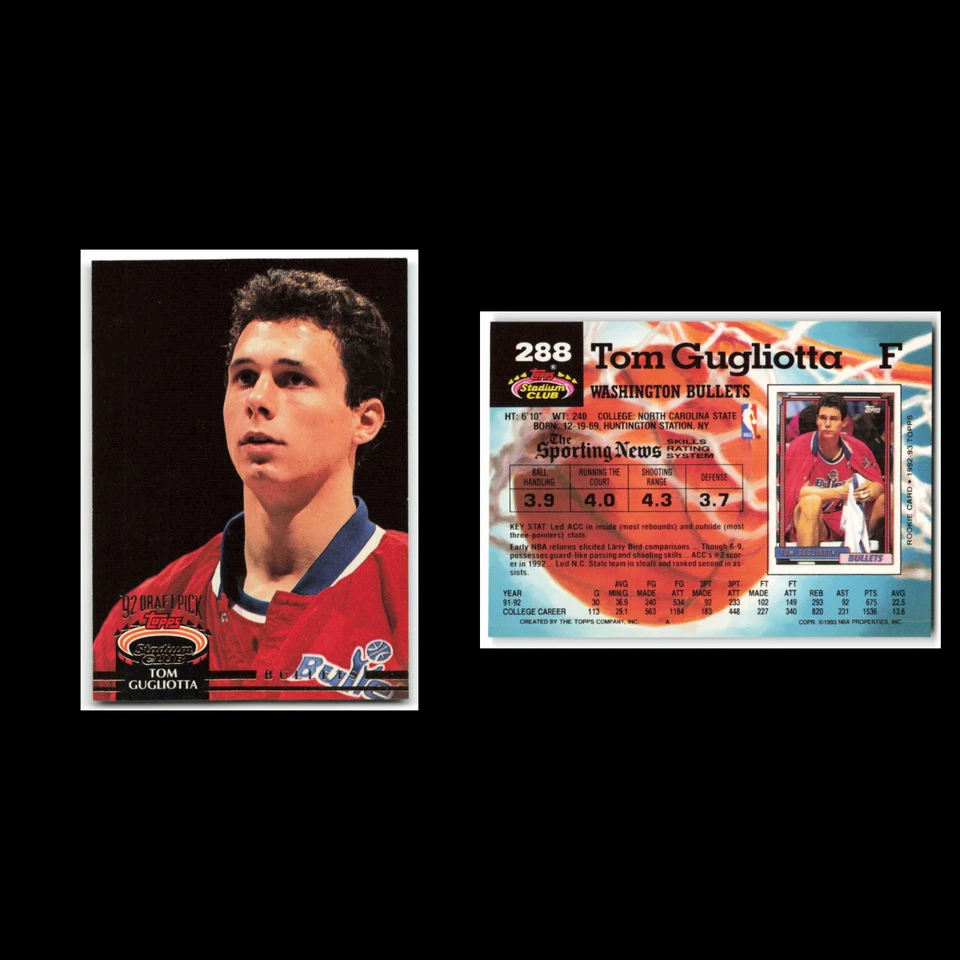 Tom Gugliotta Rookie #288 1992 Topps Stadium Club Washington Bullets Basketball - Image 3 of 3