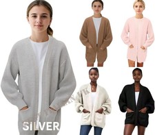 Girls Cardigans Long Balloon Sleeve Front Pocket Kids Knitted Plain Sweatshirt