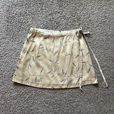 Vintage Maggie Lawrence Skirt Size 4 Ivory Satin Leaves True Wrap Mini Y2K 90s