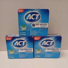 THREE ACT Dry Mouth Lozenges with Xylitol, Soothing Mint 36 Lozenges Each
