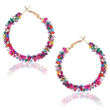 Boho Flower Hoop Earrings, Boho Beaded Earrings for Women Colorful Earrings Dais