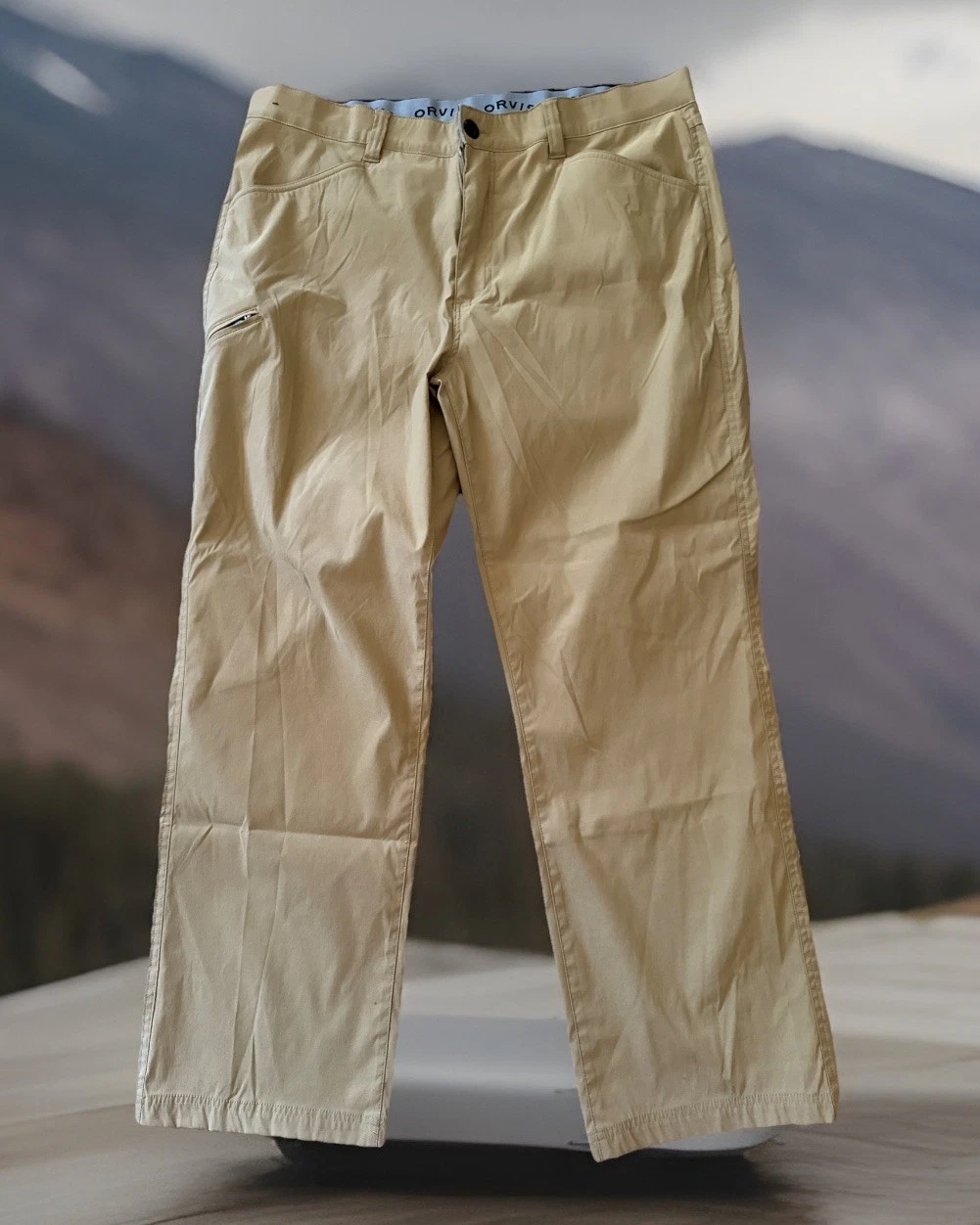 Orvis Pants Mens 40x30 Khaki Stretch Nylon Spandex Outdoor Hiking Zip Pocket