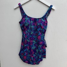 Vintage Maxine of Hollywood One Piece Swimsuit Floral Ruffles Size 16 USA