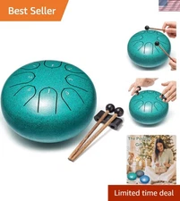 Portable 6-Inch Steel Tongue Drum - Beautiful Malachite Finish & Accessories