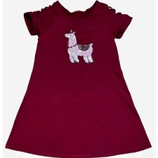 Lily Bleu Girls Sequin Llama Dress Size: 5-Maroon