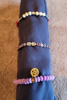 Rustic Cuff 3 bracelet bundle, beaded and glass inlay, 1 clasp, 2 elastic