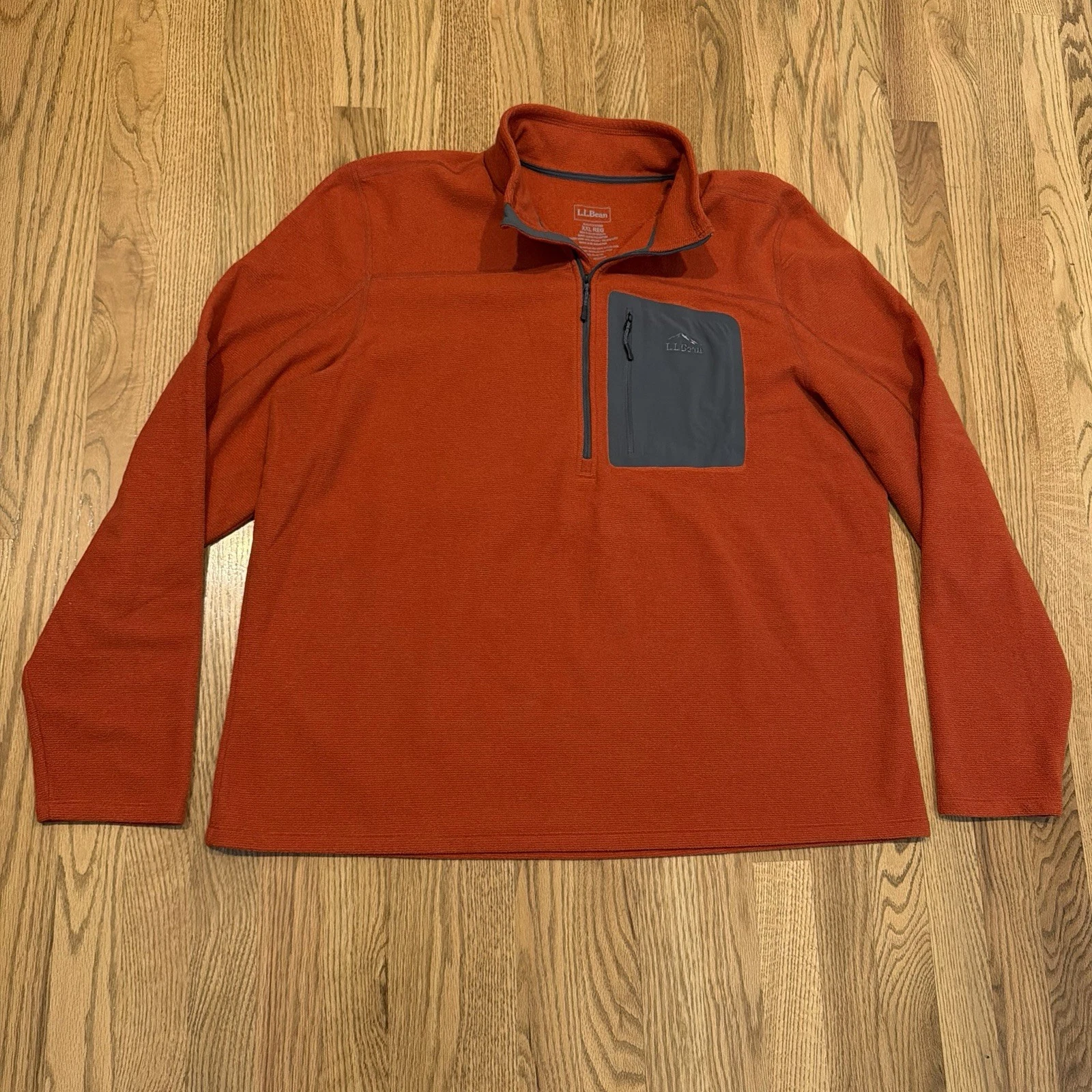 LL Bean 1/2 Zip Pullover Fleece Sweater Men’s XXL 2XL REG Orange Zip Pocket