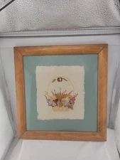 Vintage 1994  Art Dried Pressed Flowers Natural Leaf Framed Picture 