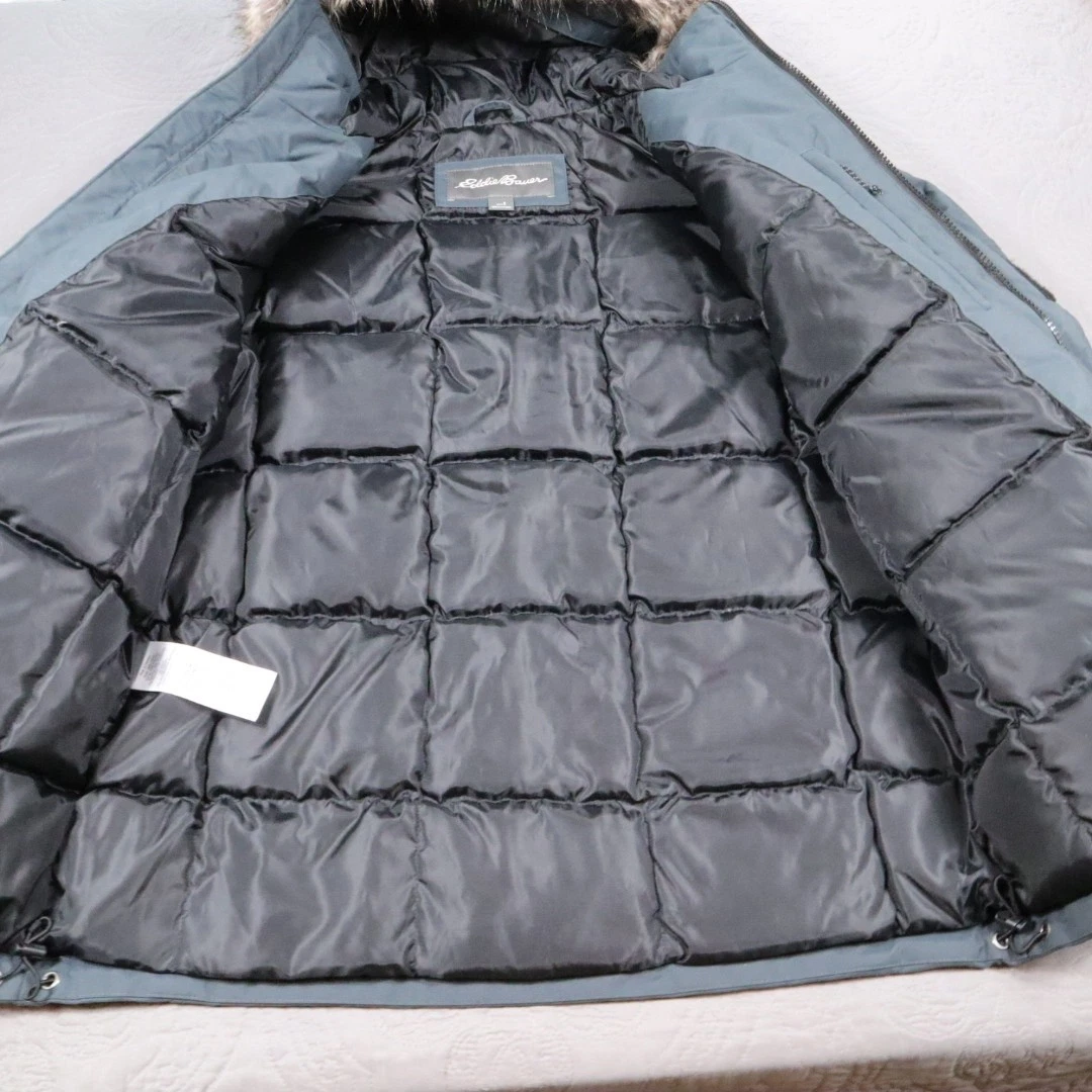 Eddie Bauer Nordic Down Parka Mens Small Blue WeatherEdge Faux Fur Hooded EB550 - product detail image 7