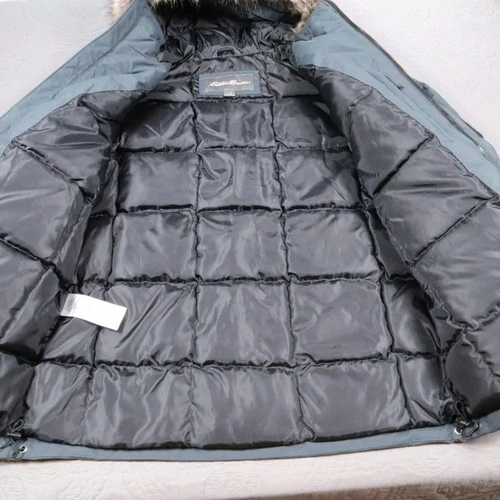 Eddie Bauer Nordic Down Parka Mens Small Blue WeatherEdge Faux Fur Hooded EB550 image 7