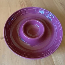 Longaberger Pottery Woven Traditions Cranberry Red  12" Chip and Dip Bowl Tray