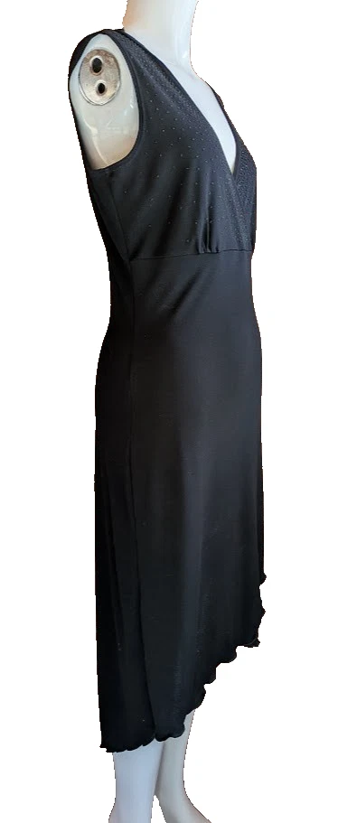 Vintage 90s Y2K Babydoll Dress M Asymmetrical Beaded Whimsigoth Vamp Holiday USA - Image 2 of 4