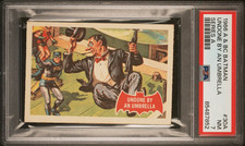 1966 Topps Batman A Series (Red Bat Logo) Undone by an Umbrella #30A PSA 7