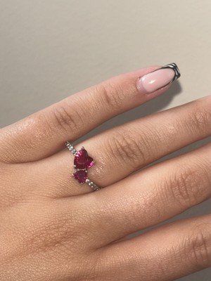 Pandora Ring Halo Doppelherz Rot Und Silber Größe 54 S925 ALE BRANDNEU