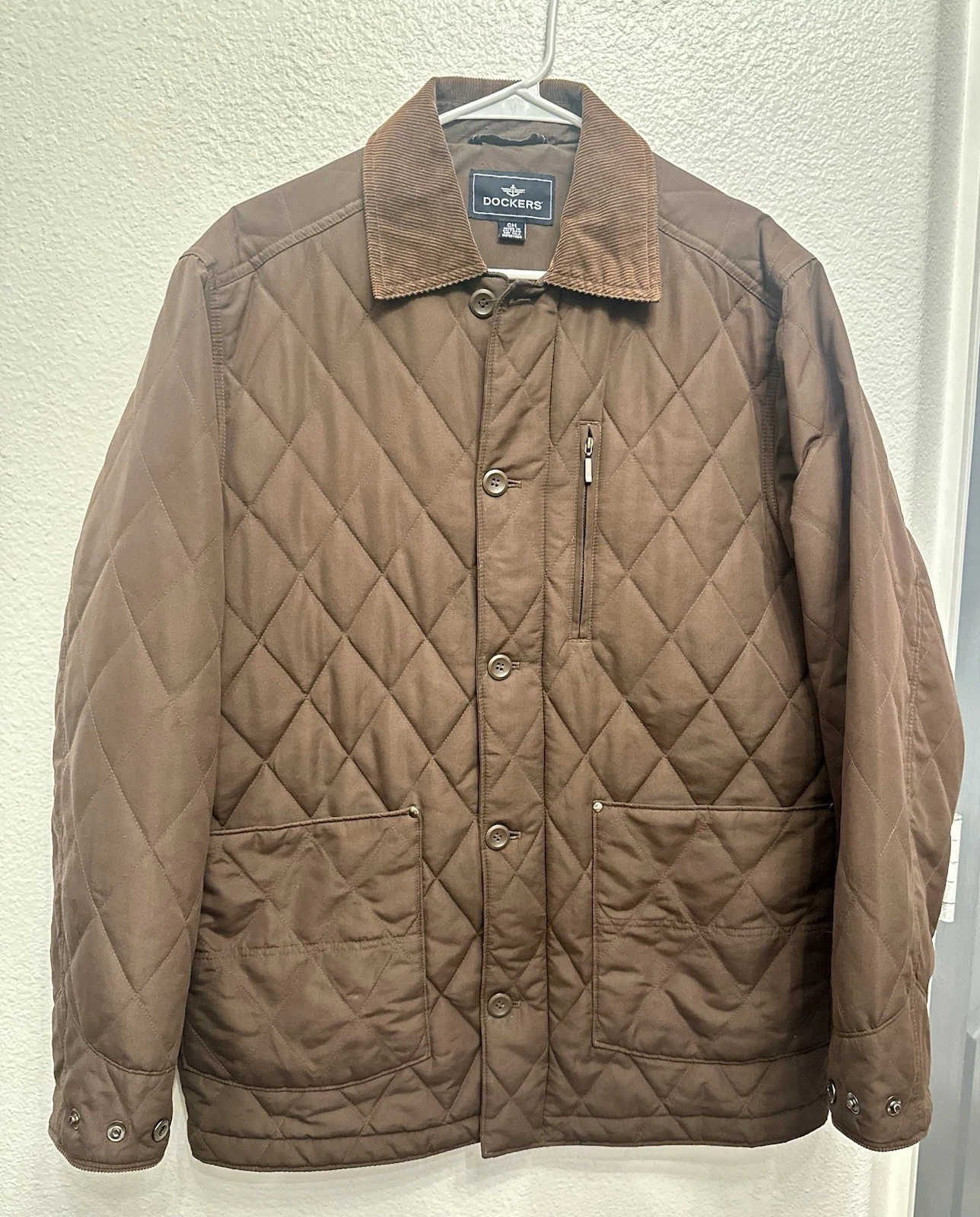 DOCKERS Barn Jacket Men Sz S/M Chore Work Casual Quilted Relaxed Corduroy Trim