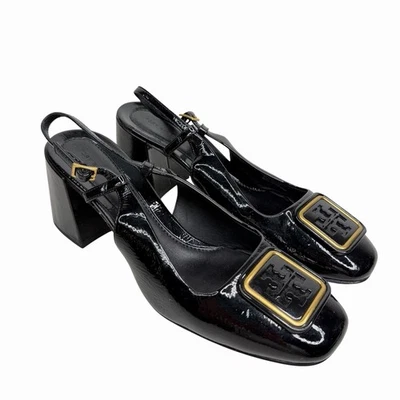 Tory Burch Black Patent Leather Georgia Slingback Block Heels Shoes Size 9.5 - Image 1 of 4