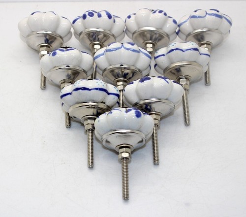 10 Pcs Ceramic Kitchen Cabinet Door Drawer Pulls White With Blue Knob 38 mm - Picture 4 of 10