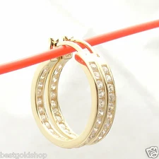 1"  Inside Out Diamonique CZ  Hoop Earrings 14K Yellow Gold Plated 925 Silver
