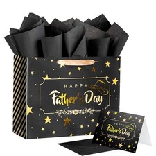 13" Large Father's Day Gift Bag with Tissue Paper for Dad Husband Grandfather...