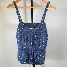 Abercrombie Fitch Women's Medium Polka Dot Cami Top Ruffle Tie Front Straps