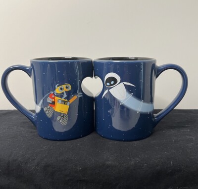 Disney  Wall-e And Eve Coffee Mug Cups Blue Cutout Heart Ceramic 12oz