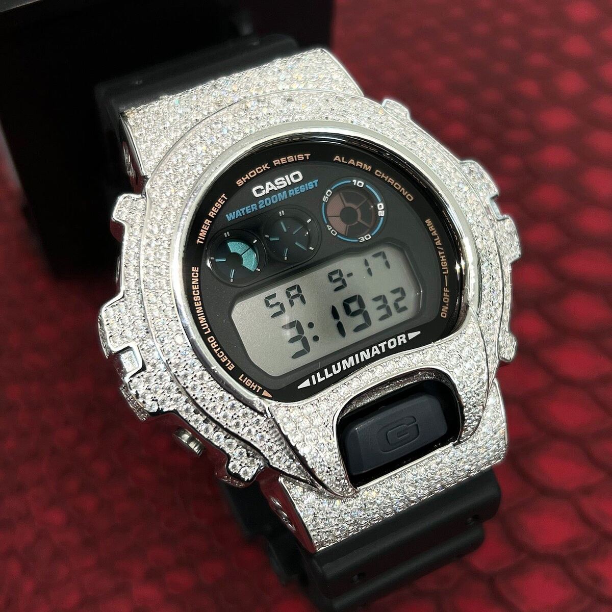 4.25 Carat Moissanite Iced Out Sterling Silver G Shock Watch 4.25 Carat Moissanite Iced Out Sterling Silver G Shock Watch