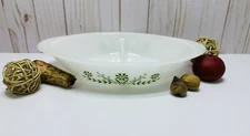 Glasbake Vintage Milk Glass Casserole Dish Divided Baking Dish Flowers J2352 USA