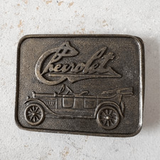 Vintage 80  s brass Chevrolet belt buckle collectible classic car chevy