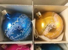 vintage hand made Christmas ball ornament, multi language bx 12