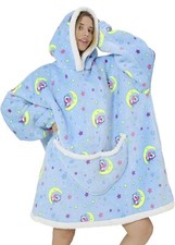 Adults Wearable Oversized Hooded Soft Blanket W/ Sleeves Big Pockets - Unicorn