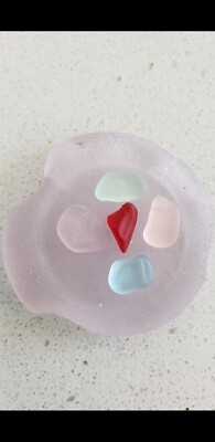 SEA GLASS! COLORFUL FROSTED TINIES NESTED IN A XXL FROSTY LAVENDER BOTTLE BOTTOM