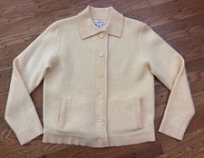 90s Evan Picone WOOL Boucle Collared Cardigan.pastel Yellow.Australia small