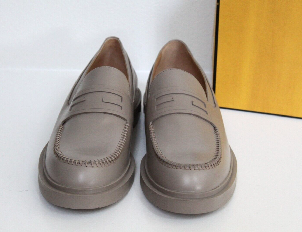FENDI Tan Beige Taupe Leather FF Logo Frame Slip on Loafer Men Shoes US 10/ EU40 New sz 11 US / 10 UK FENDI Beige Leather FF Logo Frame Slip  main image 2