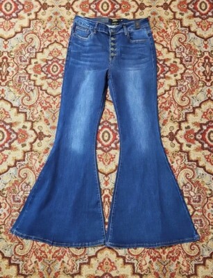 Lucky & Blessed High Rise Flare Jeans Womens 12 Button Up Blue Denim Western NWT