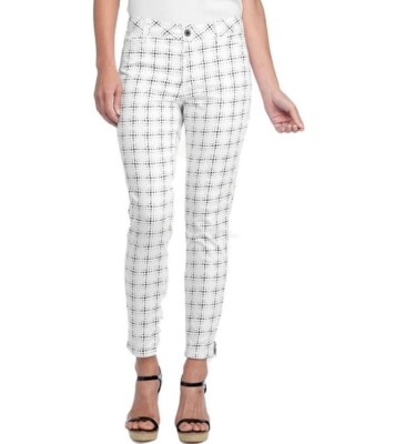 NYDJ Not Your Daughters Pants White Celia Polka Dot Grid Ankle Cotton Size 2 NEW